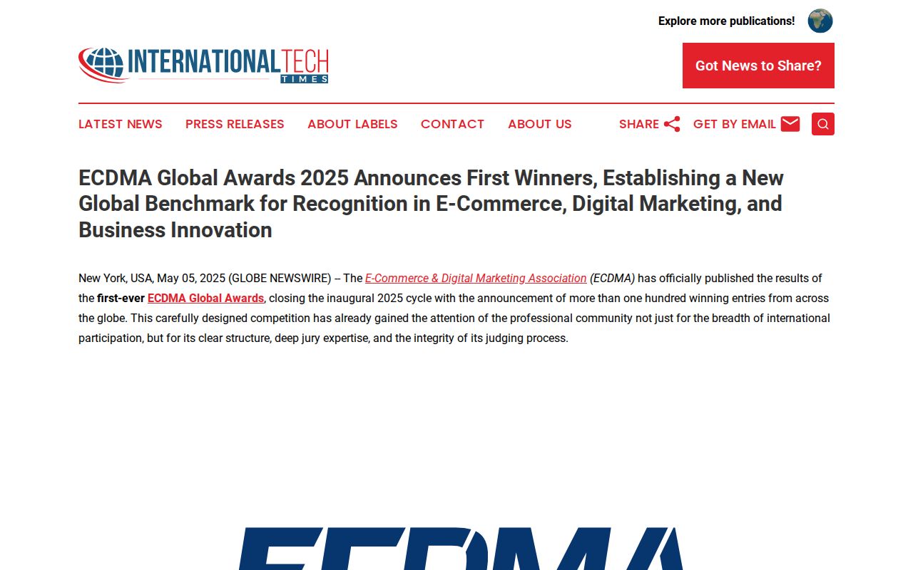 ECDMA Global Awards 2025 Announces First Winners, Establishing a New Global Benchmark for Recognition in E-Commerce, Digital Marketing, and Business Innovation | International Tech Times