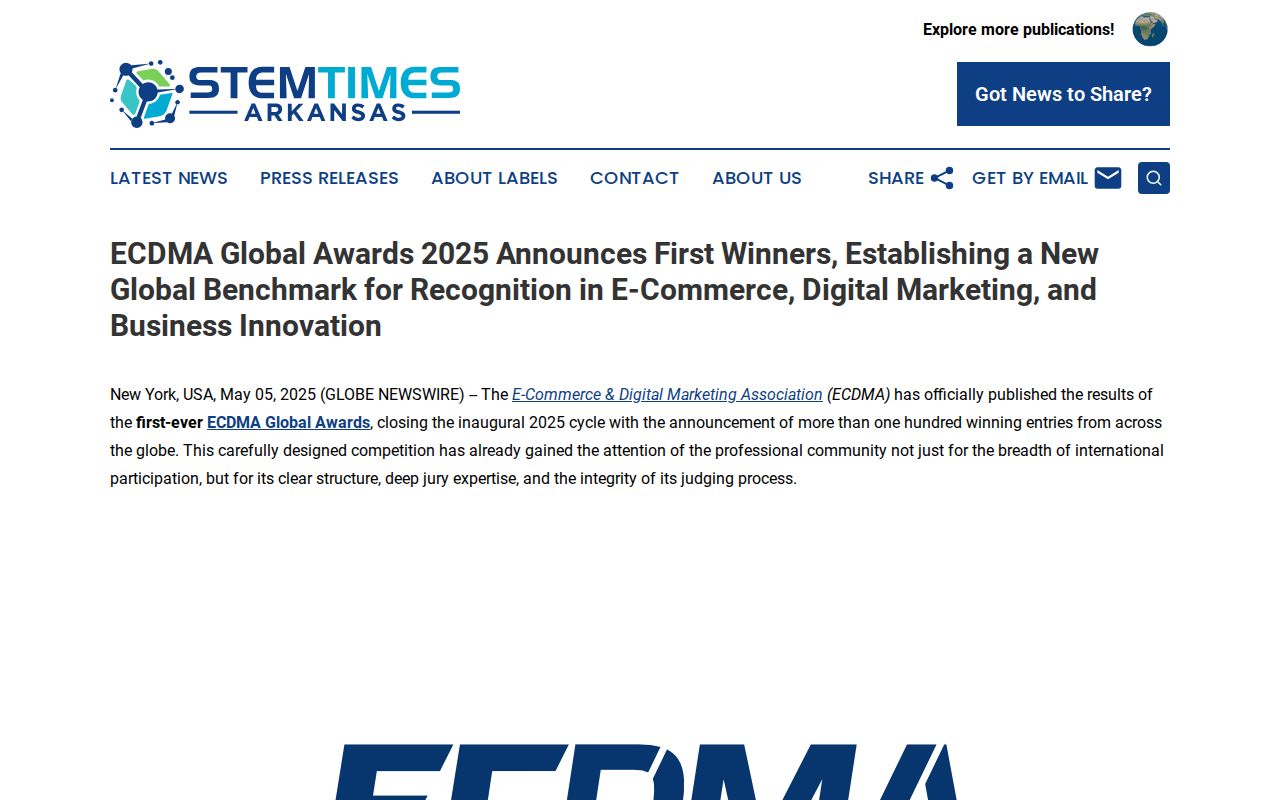 ECDMA Global Awards 2025 Announces First Winners, Establishing a New Global Benchmark for Recognition in E-Commerce, Digital Marketing, and Business Innovation | STEM Times Arkansas