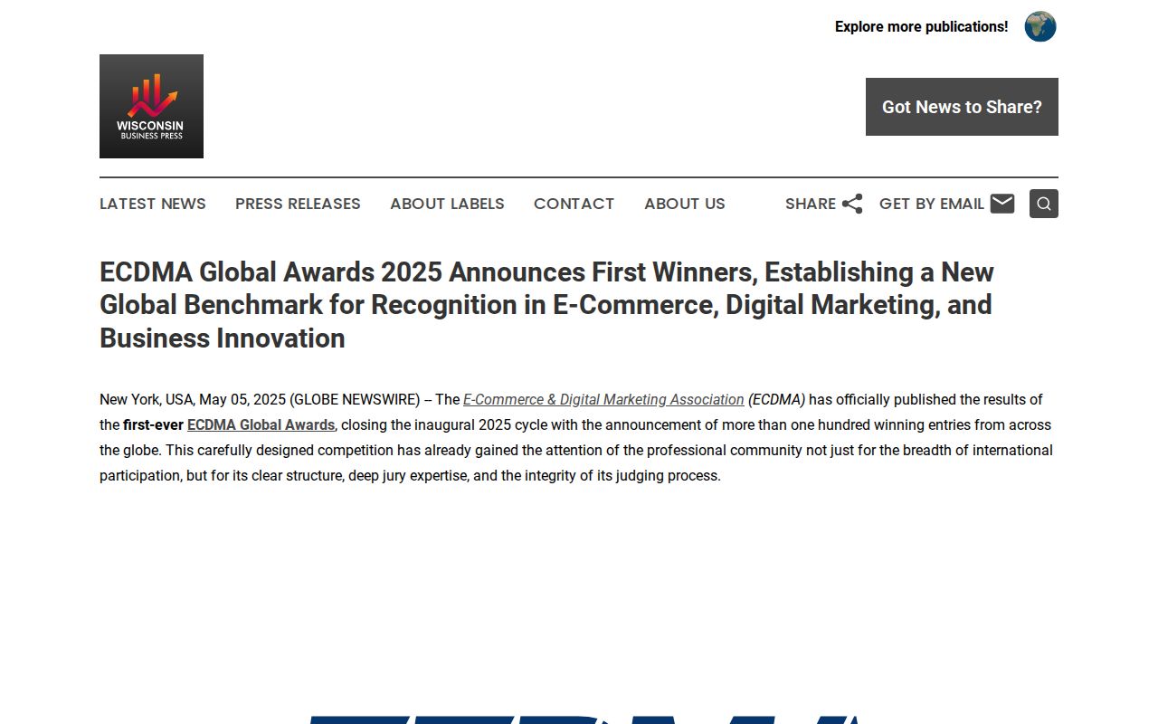 ECDMA Global Awards 2025 Announces First Winners, Establishing a New Global Benchmark for Recognition in E-Commerce, Digital Marketing, and Business Innovation | Wisconsin Business Press