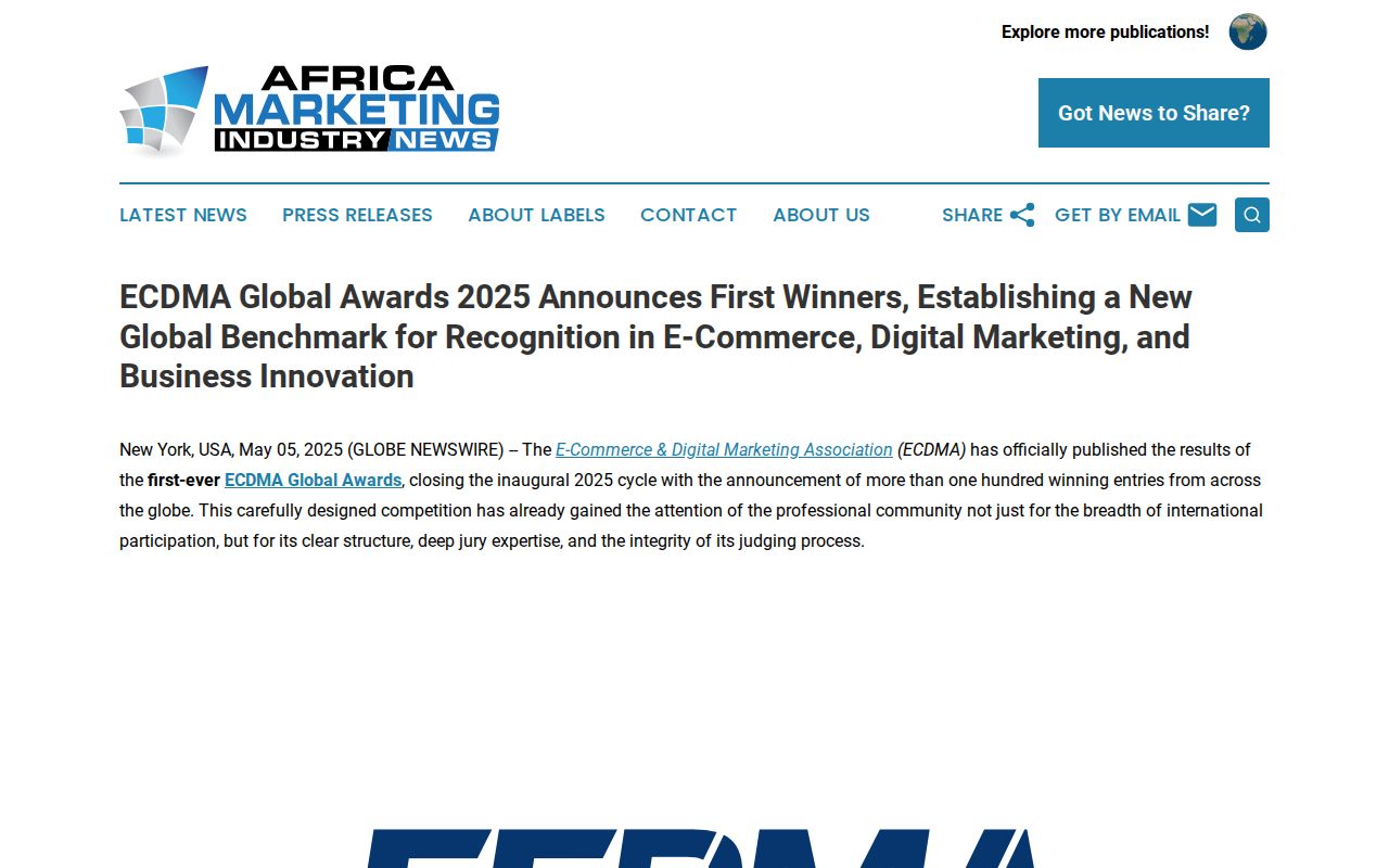 ECDMA Global Awards 2025 Announces First Winners, Establishing a New Global Benchmark for Recognition in E-Commerce, Digital Marketing, and Business Innovation | Africa Marketing Industry News