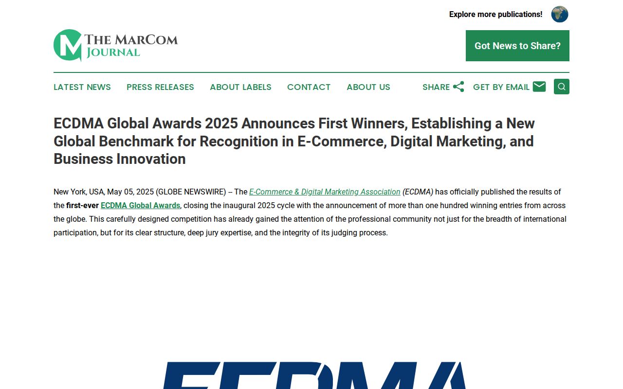 ECDMA Global Awards 2025 Announces First Winners, Establishing a New Global Benchmark for Recognition in E-Commerce, Digital Marketing, and Business Innovation | The MarCom Journal