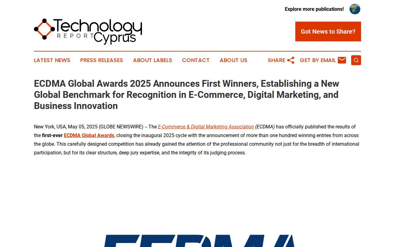 ECDMA Global Awards 2025 Announces First Winners, Establishing a New Global Benchmark for Recognition in E-Commerce, Digital Marketing, and Business Innovation | Technology Report Cyprus
