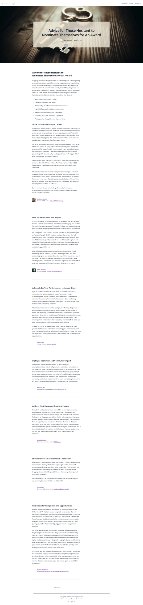 Advice for Those Hesitant to Nominate Themselves for An Award