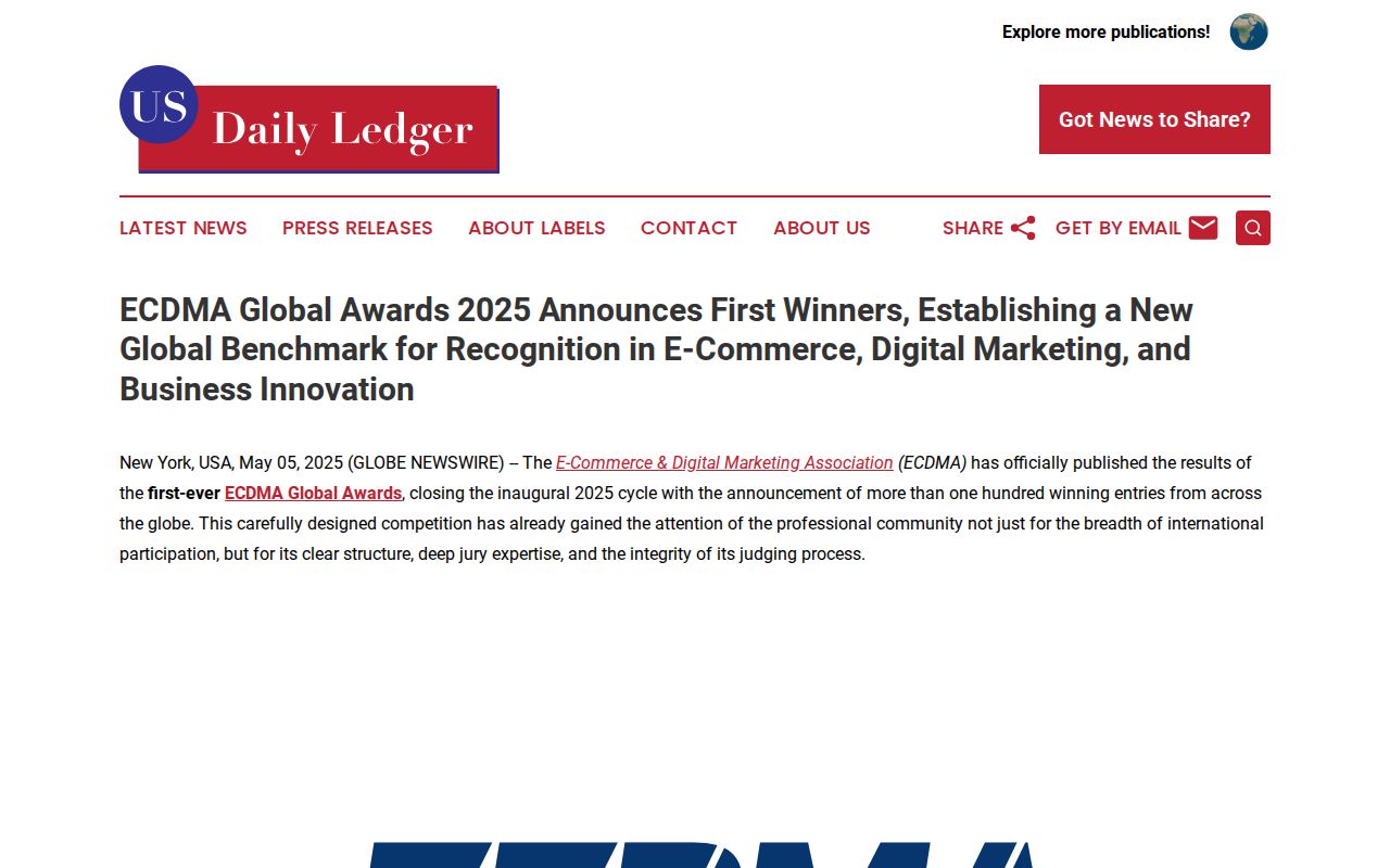 ECDMA Global Awards 2025 Announces First Winners, Establishing a New Global Benchmark for Recognition in E-Commerce, Digital Marketing, and Business Innovation | US Daily Ledger