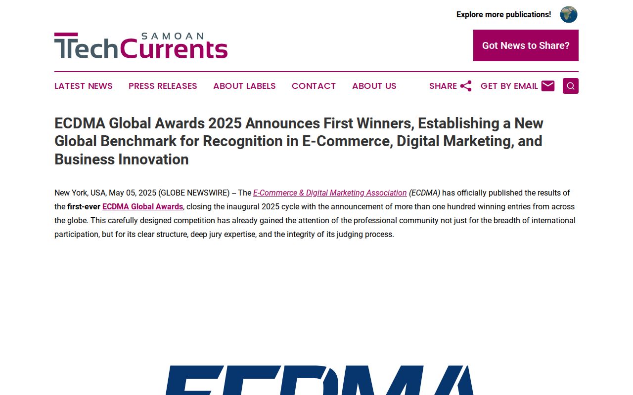 ECDMA Global Awards 2025 Announces First Winners, Establishing a New Global Benchmark for Recognition in E-Commerce, Digital Marketing, and Business Innovation | Samoan Tech Currents