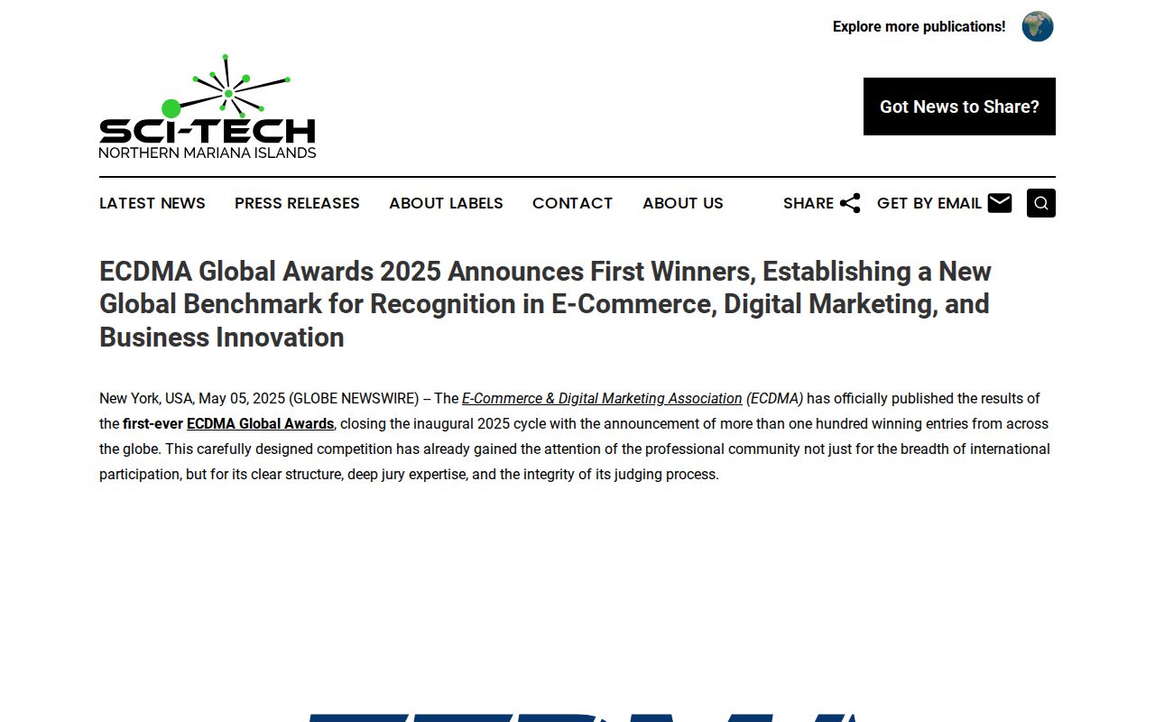 ECDMA Global Awards 2025 Announces First Winners, Establishing a New Global Benchmark for Recognition in E-Commerce, Digital Marketing, and Business Innovation | Sci-Tech Northern Mariana Islands