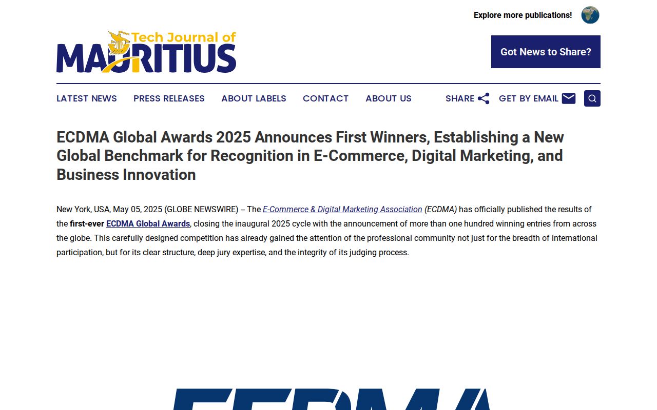 ECDMA Global Awards 2025 Announces First Winners, Establishing a New Global Benchmark for Recognition in E-Commerce, Digital Marketing, and Business Innovation | Tech Journal of Mauritius