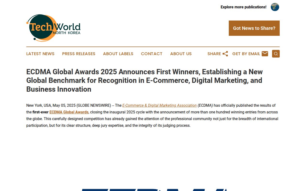 ECDMA Global Awards 2025 Announces First Winners, Establishing a New Global Benchmark for Recognition in E-Commerce, Digital Marketing, and Business Innovation | Tech World North Korea