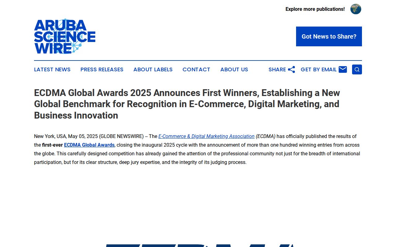 ECDMA Global Awards 2025 Announces First Winners, Establishing a New Global Benchmark for Recognition in E-Commerce, Digital Marketing, and Business Innovation | Aruba Science Wire