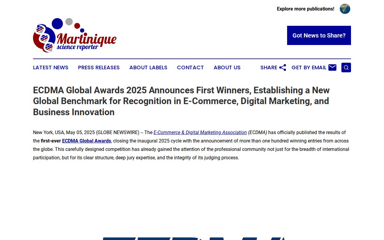 ECDMA Global Awards 2025 Announces First Winners, Establishing a New Global Benchmark for Recognition in E-Commerce, Digital Marketing, and Business Innovation | Martinique Science Reporter