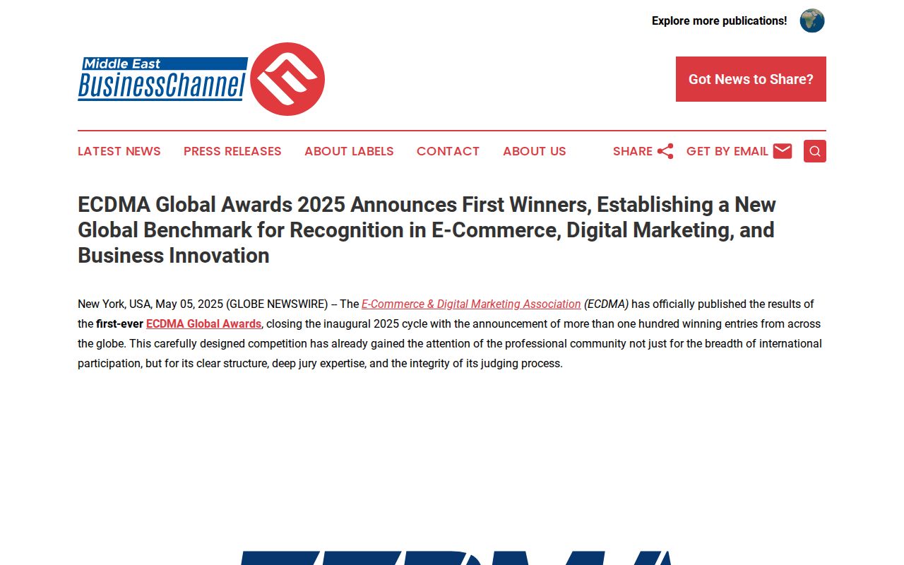 ECDMA Global Awards 2025 Announces First Winners, Establishing a New Global Benchmark for Recognition in E-Commerce, Digital Marketing, and Business Innovation | Middle East Business Channel