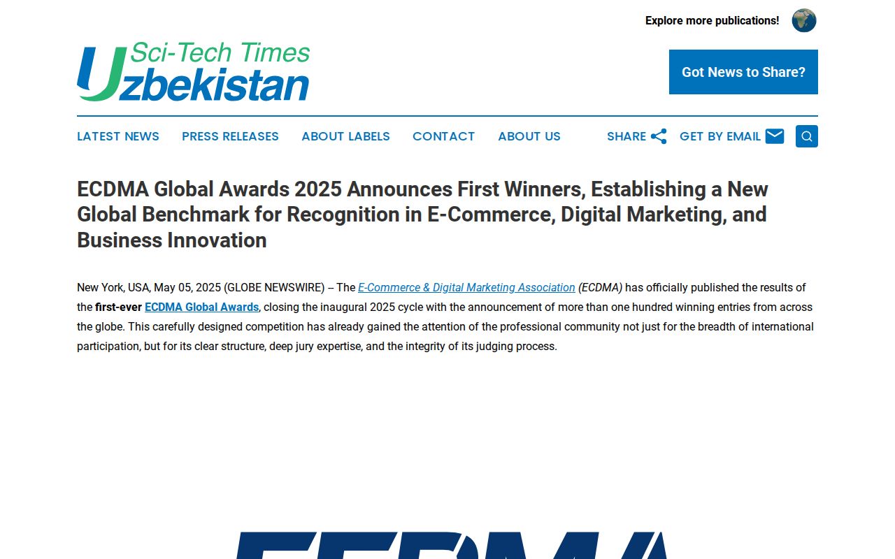 ECDMA Global Awards 2025 Announces First Winners, Establishing a New Global Benchmark for Recognition in E-Commerce, Digital Marketing, and Business Innovation | Sci-Tech Times Uzbekistan