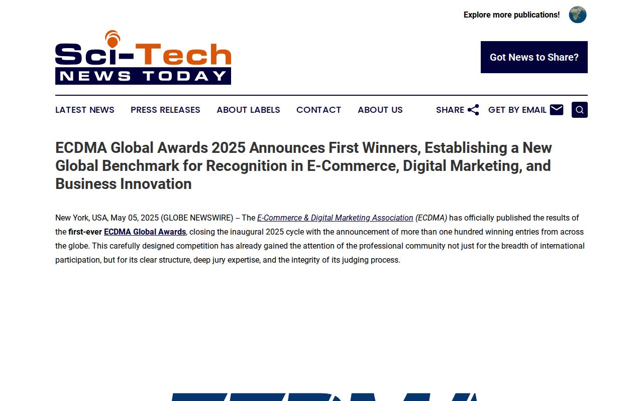 ECDMA Global Awards 2025 Announces First Winners, Establishing a New Global Benchmark for Recognition in E-Commerce, Digital Marketing, and Business Innovation | Sci-Tech News Today