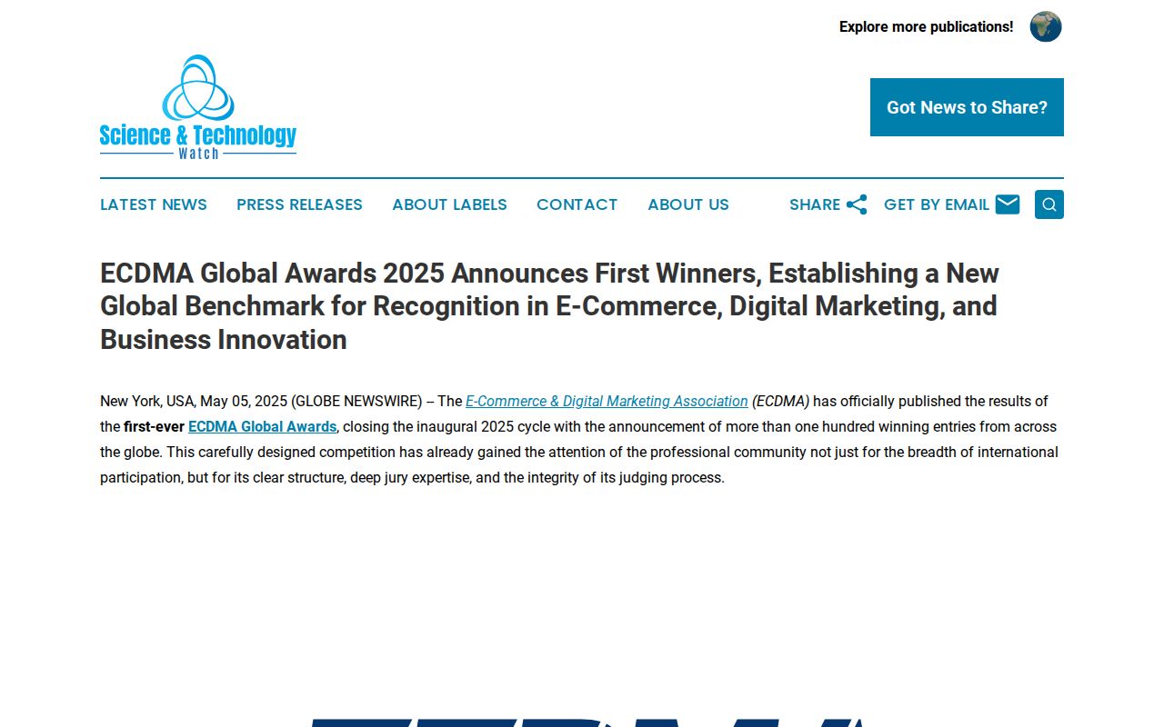 ECDMA Global Awards 2025 Announces First Winners, Establishing a New Global Benchmark for Recognition in E-Commerce, Digital Marketing, and Business Innovation | Science & Technology Watch