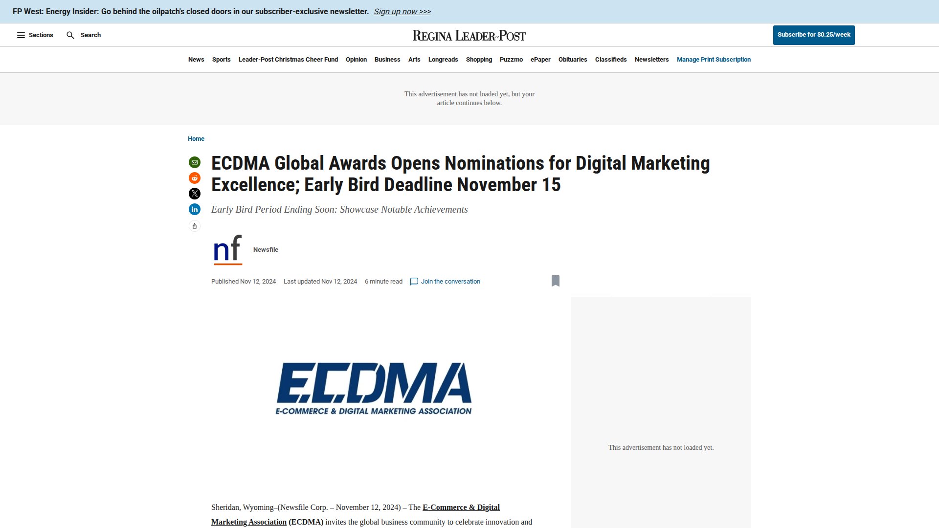 ECDMA Global Awards Opens Nominations for Digital Marketing Excellence; Early Bird Deadline November 15