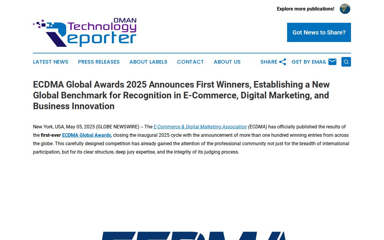 ECDMA Global Awards 2025 Announces First Winners, Establishing a New Global Benchmark for Recognition in E-Commerce, Digital Marketing, and Business Innovation | Oman Technology Reporter