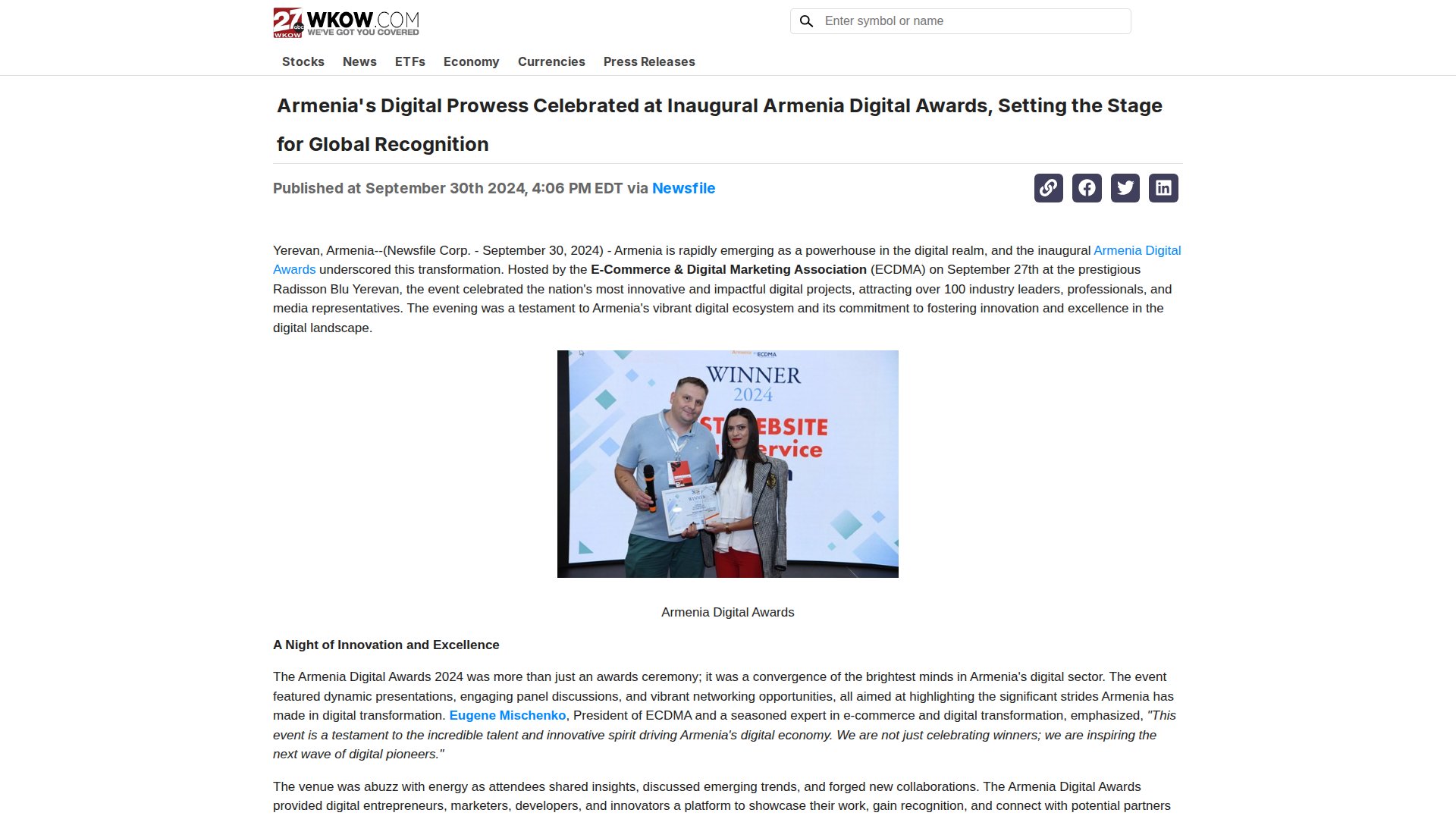 Armenia's Digital Prowess Celebrated at Inaugural Armenia Digital Awards, Setting the Stage for Global Recognition