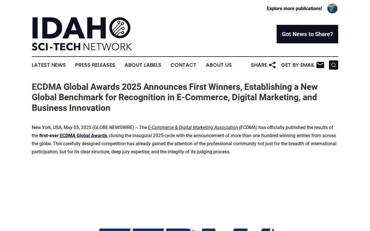 ECDMA Global Awards 2025 Announces First Winners, Establishing a New Global Benchmark for Recognition in E-Commerce, Digital Marketing, and Business Innovation | Idaho Sci-Tech Network