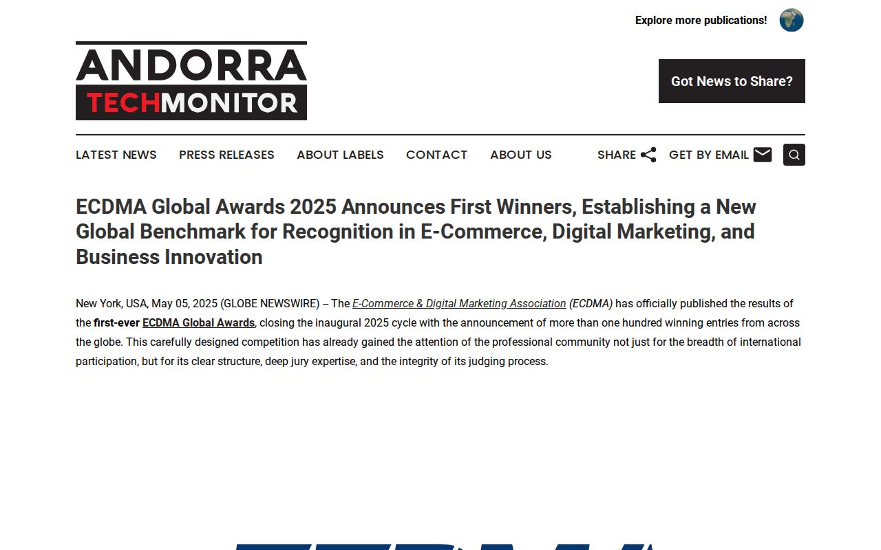 ECDMA Global Awards 2025 Announces First Winners, Establishing a New Global Benchmark for Recognition in E-Commerce, Digital Marketing, and Business Innovation | Andorra Tech Monitor