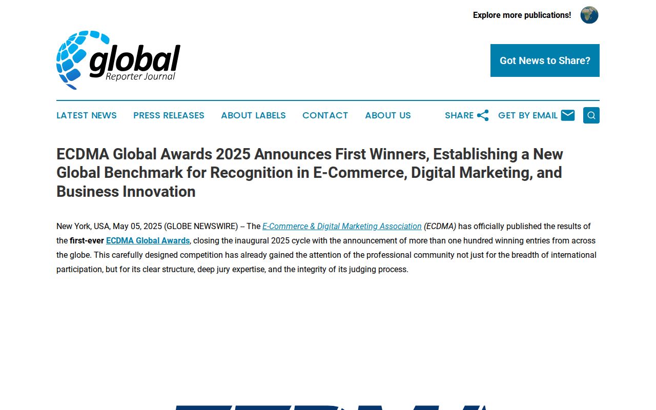 ECDMA Global Awards 2025 Announces First Winners, Establishing a New Global Benchmark for Recognition in E-Commerce, Digital Marketing, and Business Innovation | Global Reporter Journal