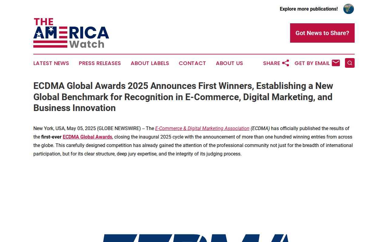 ECDMA Global Awards 2025 Announces First Winners, Establishing a New Global Benchmark for Recognition in E-Commerce, Digital Marketing, and Business Innovation | The America Watch