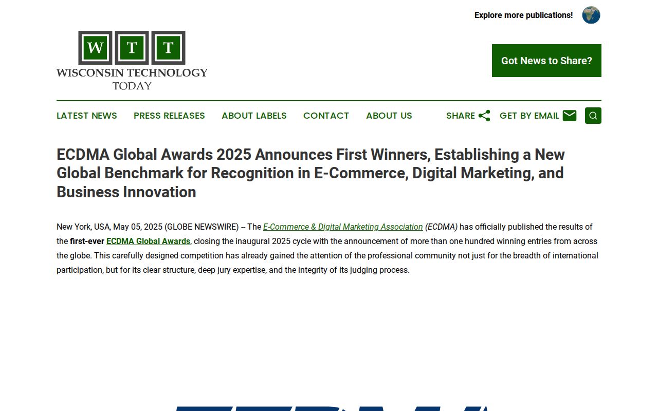 ECDMA Global Awards 2025 Announces First Winners, Establishing a New Global Benchmark for Recognition in E-Commerce, Digital Marketing, and Business Innovation | Wisconsin Technology Today