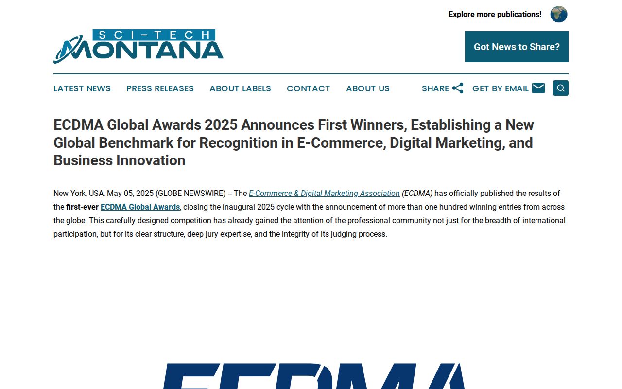 ECDMA Global Awards 2025 Announces First Winners, Establishing a New Global Benchmark for Recognition in E-Commerce, Digital Marketing, and Business Innovation | Sci-Tech Montana
