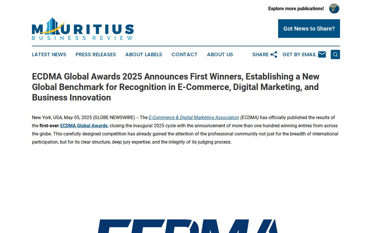 ECDMA Global Awards 2025 Announces First Winners, Establishing a New Global Benchmark for Recognition in E-Commerce, Digital Marketing, and Business Innovation | Mauritius Business Review