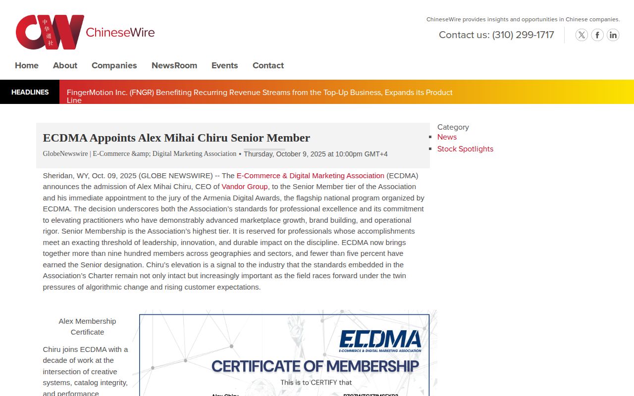 ECDMA Appoints Alex Mihai Chiru Senior Member