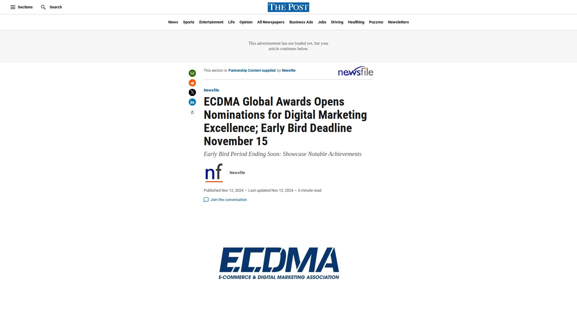 ECDMA Global Awards Opens Nominations for Digital Marketing Excellence; Early Bird Deadline November 15