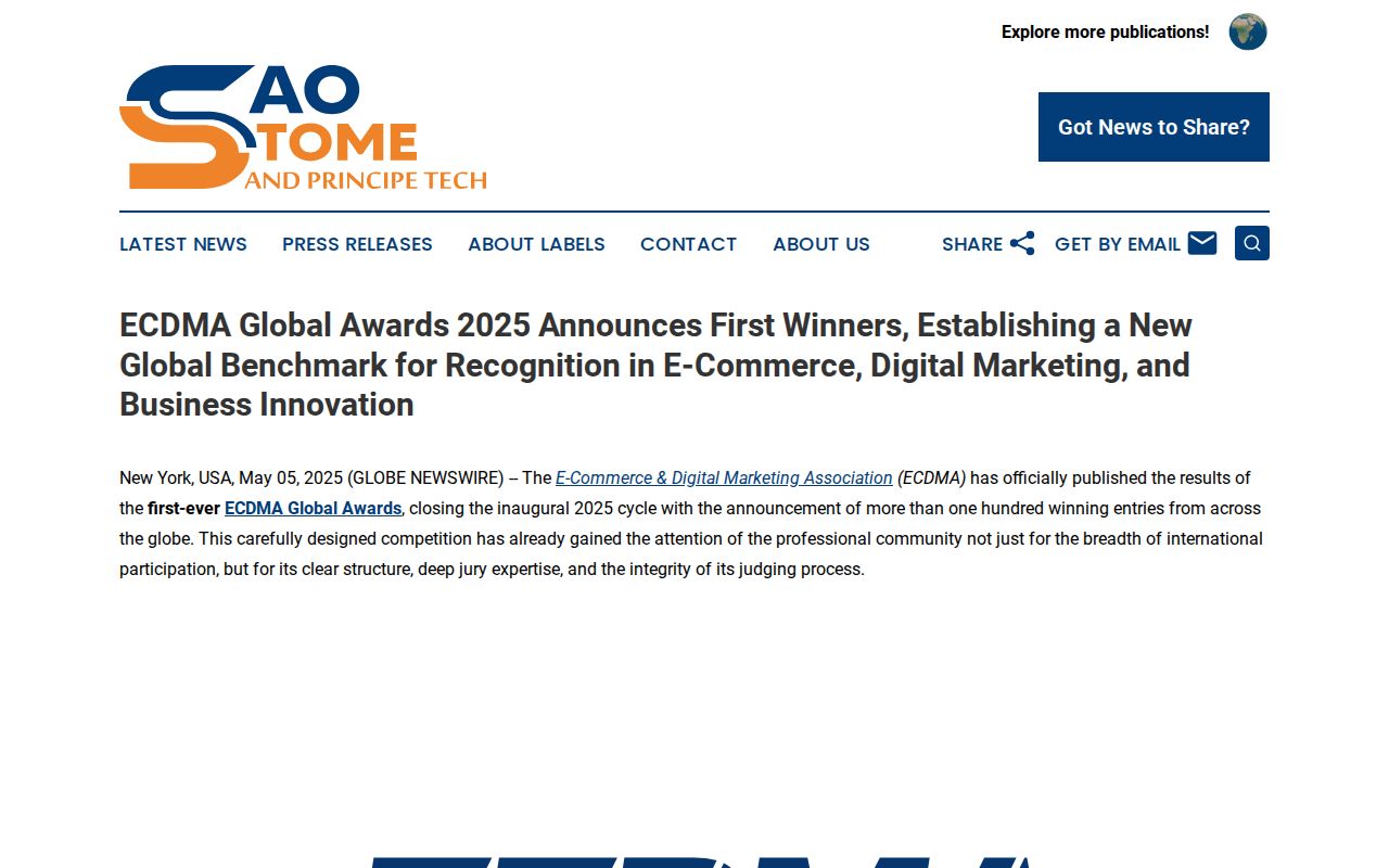 ECDMA Global Awards 2025 Announces First Winners, Establishing a New Global Benchmark for Recognition in E-Commerce, Digital Marketing, and Business Innovation | Sao Tome and Principe Tech