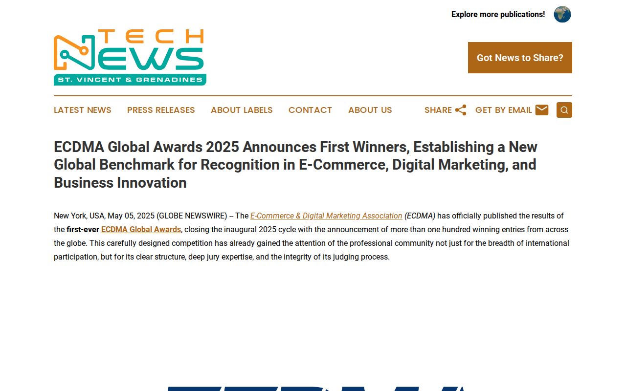 ECDMA Global Awards 2025 Announces First Winners, Establishing a New Global Benchmark for Recognition in E-Commerce, Digital Marketing, and Business Innovation | Tech News St. Vincent & Grenadines