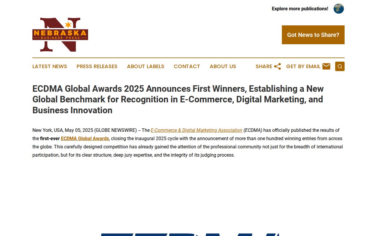 ECDMA Global Awards 2025 Announces First Winners, Establishing a New Global Benchmark for Recognition in E-Commerce, Digital Marketing, and Business Innovation | Nebraska Business Press