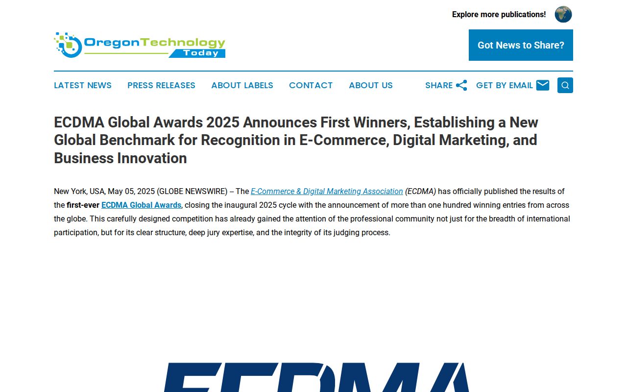 ECDMA Global Awards 2025 Announces First Winners, Establishing a New Global Benchmark for Recognition in E-Commerce, Digital Marketing, and Business Innovation | Oregon Technology Today