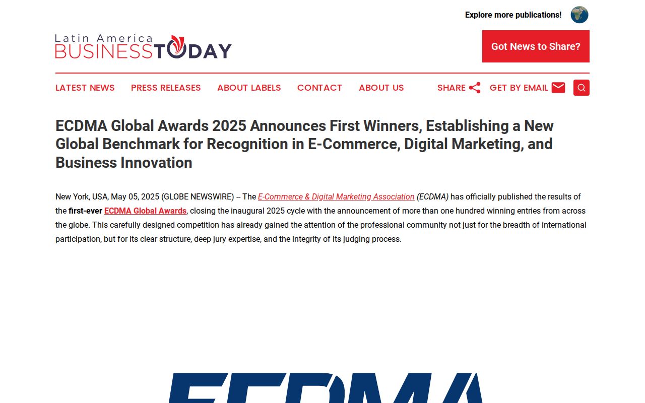 ECDMA Global Awards 2025 Announces First Winners, Establishing a New Global Benchmark for Recognition in E-Commerce, Digital Marketing, and Business Innovation | Latin America Business Today