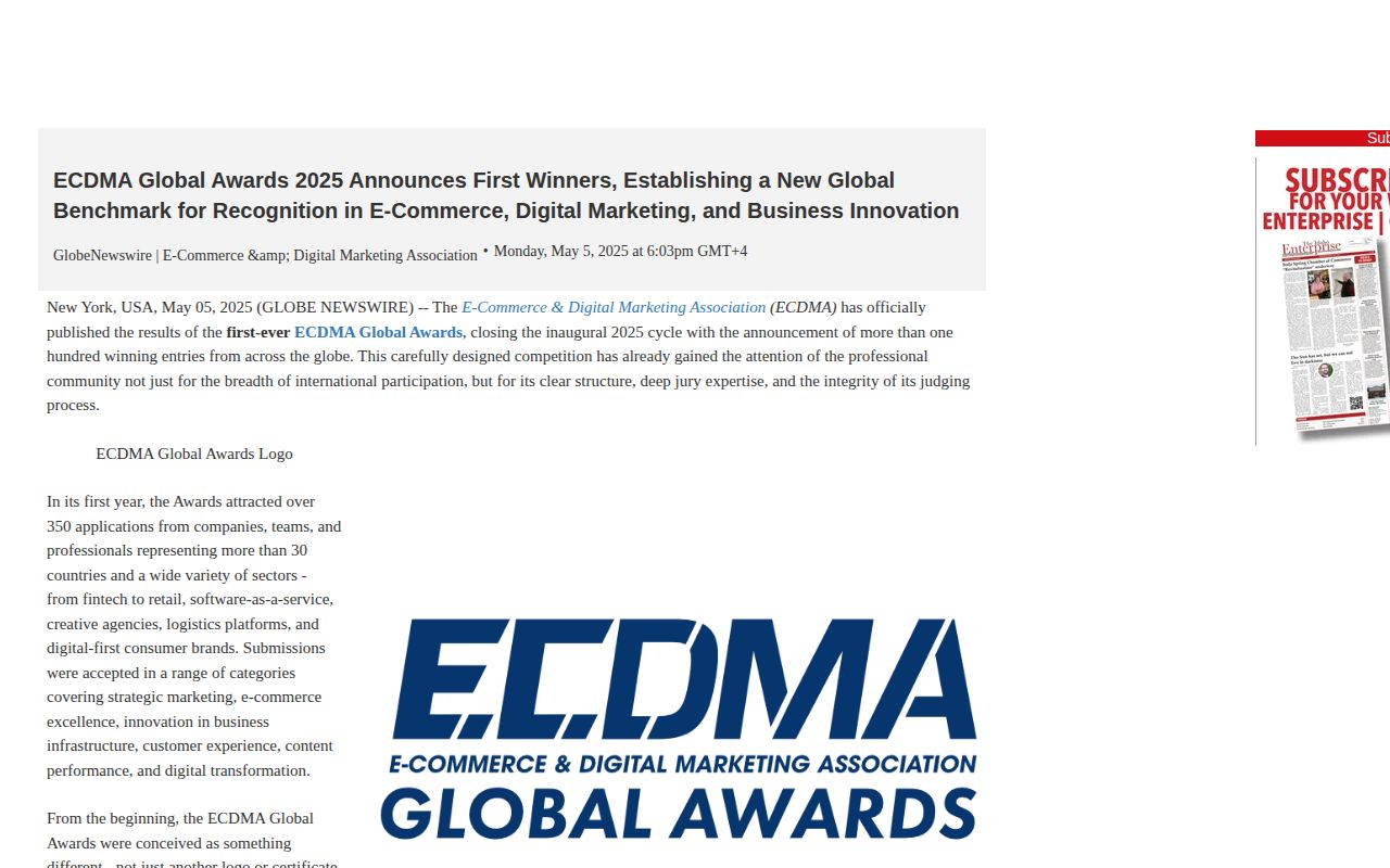 ECDMA Global Awards 2025 Announces First Winners, Establishing a New Global Benchmark for Recognition in E-Commerce, Digital Marketing, and Business Innovation