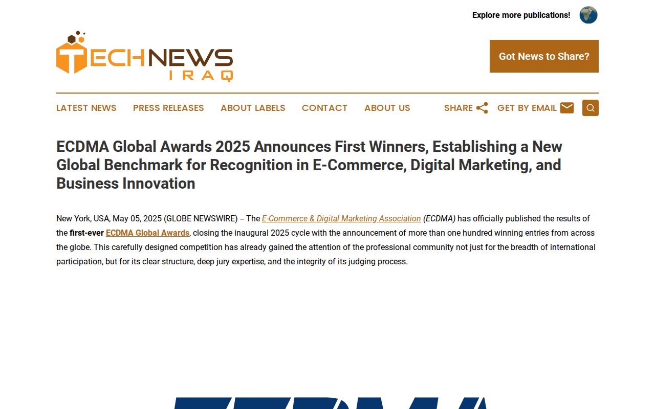 ECDMA Global Awards 2025 Announces First Winners, Establishing a New Global Benchmark for Recognition in E-Commerce, Digital Marketing, and Business Innovation | Tech News Iraq