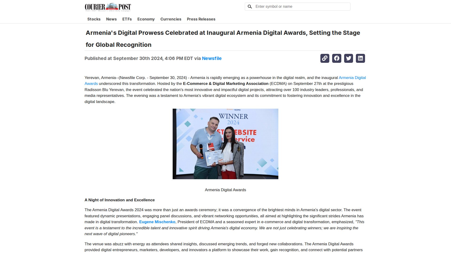 Armenia's Digital Prowess Celebrated at Inaugural Armenia Digital Awards, Setting the Stage for Global Recognition