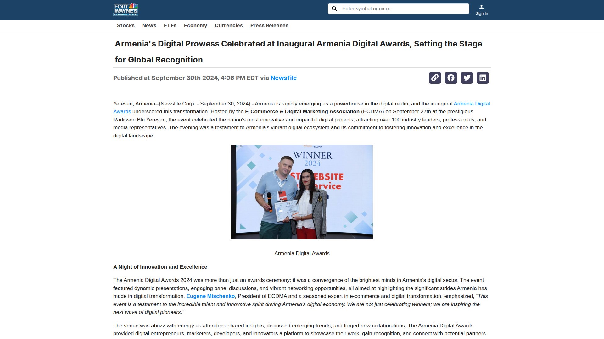 Armenia's Digital Prowess Celebrated at Inaugural Armenia Digital Awards, Setting the Stage for Global Recognition