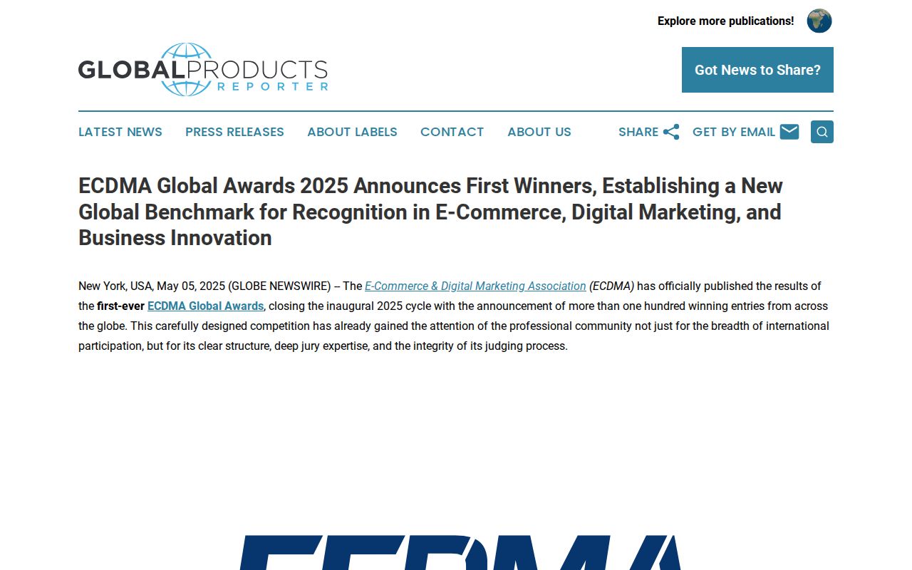 ECDMA Global Awards 2025 Announces First Winners, Establishing a New Global Benchmark for Recognition in E-Commerce, Digital Marketing, and Business Innovation | Global Products Reporter