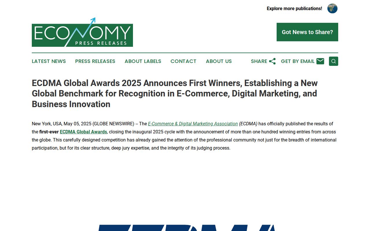 ECDMA Global Awards 2025 Announces First Winners, Establishing a New Global Benchmark for Recognition in E-Commerce, Digital Marketing, and Business Innovation | Economy Press Releases