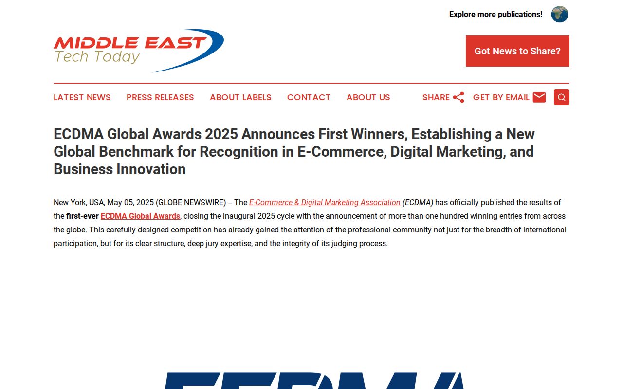 ECDMA Global Awards 2025 Announces First Winners, Establishing a New Global Benchmark for Recognition in E-Commerce, Digital Marketing, and Business Innovation | Middle East Tech Today