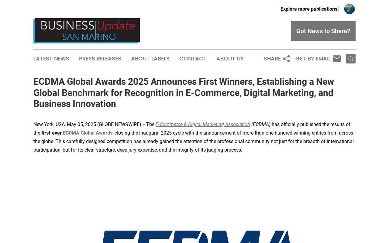 ECDMA Global Awards 2025 Announces First Winners, Establishing a New Global Benchmark for Recognition in E-Commerce, Digital Marketing, and Business Innovation | Business Update San Marino