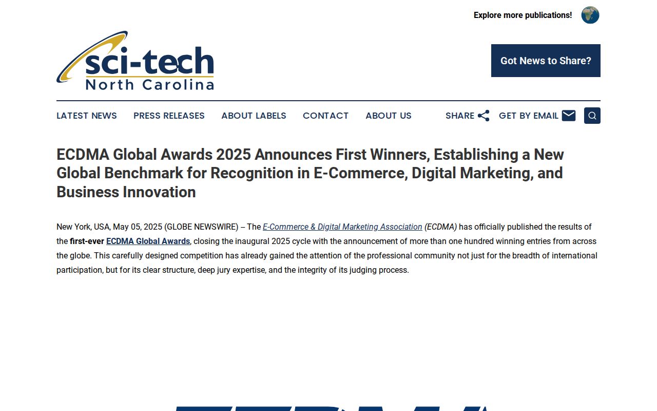 ECDMA Global Awards 2025 Announces First Winners, Establishing a New Global Benchmark for Recognition in E-Commerce, Digital Marketing, and Business Innovation | Sci-Tech North Carolina