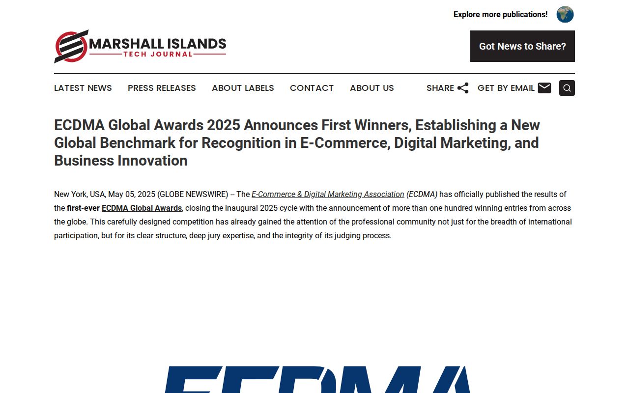ECDMA Global Awards 2025 Announces First Winners, Establishing a New Global Benchmark for Recognition in E-Commerce, Digital Marketing, and Business Innovation | Marshall Islands Tech Journal