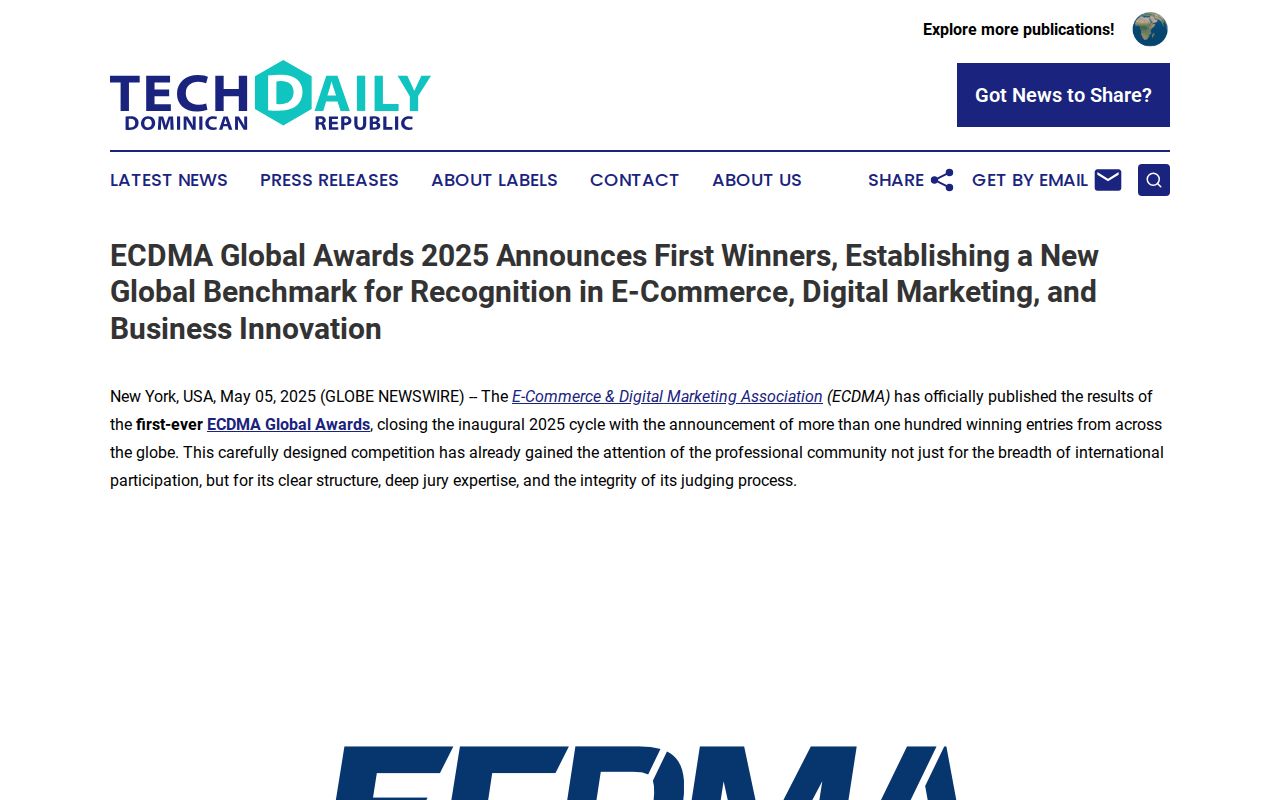 ECDMA Global Awards 2025 Announces First Winners, Establishing a New Global Benchmark for Recognition in E-Commerce, Digital Marketing, and Business Innovation | Tech Daily Dominican Republic