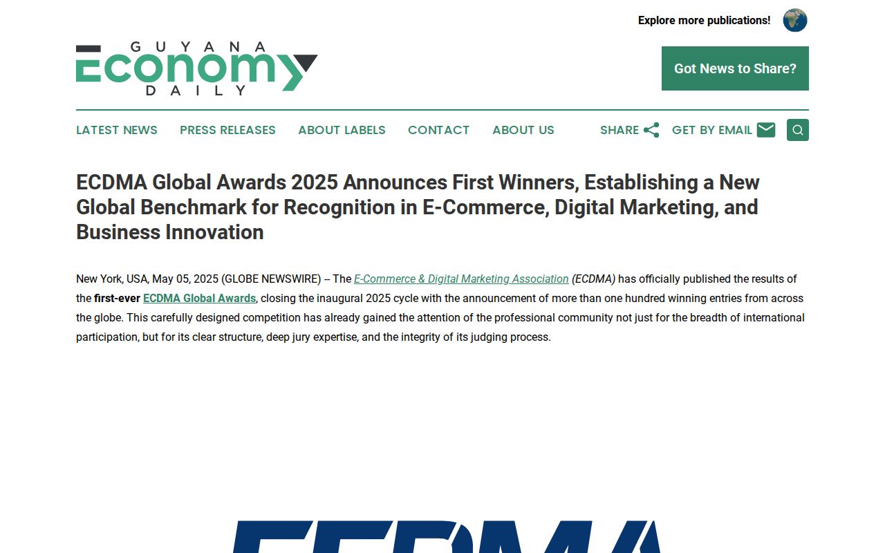ECDMA Global Awards 2025 Announces First Winners, Establishing a New Global Benchmark for Recognition in E-Commerce, Digital Marketing, and Business Innovation | Guyana Economy Daily