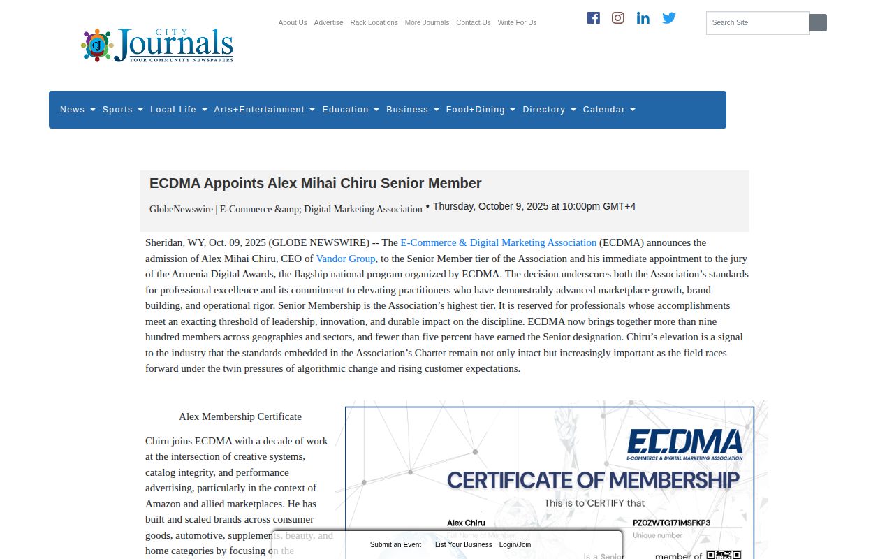 ECDMA Appoints Alex Mihai Chiru Senior Member