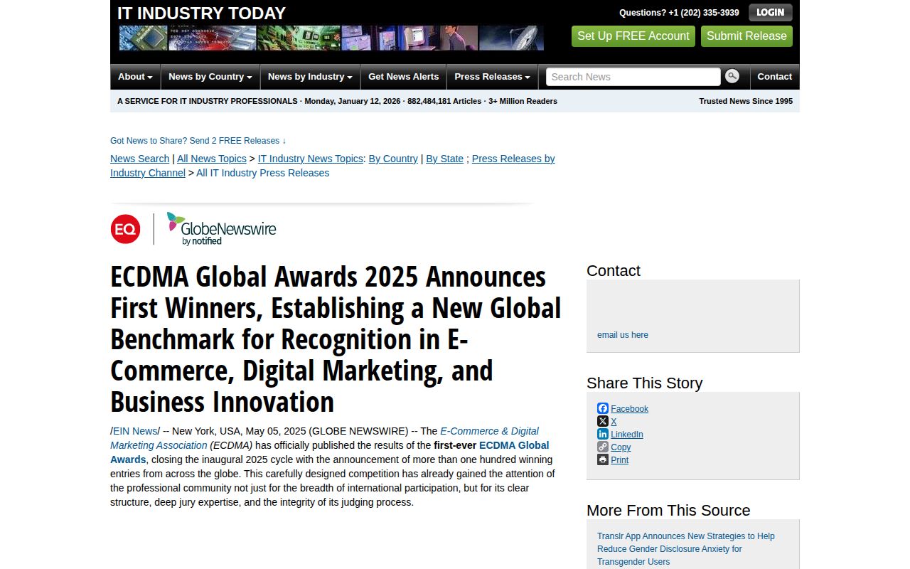 ECDMA Global Awards 2025 Announces First Winners, Establishing a New Global Benchmark for Recognition in E-Commerce, Digital Marketing, and Business Innovation