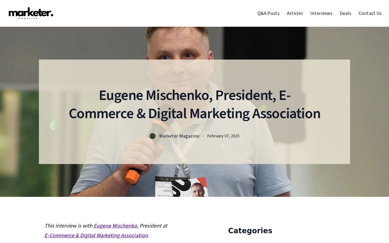 Eugene Mischenko, President, E-Commerce & Digital Marketing Association - Marketer Magazine